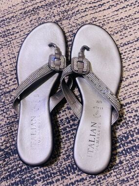 Italian Shoemakers Silver Rhinestone T-Strap Sandals